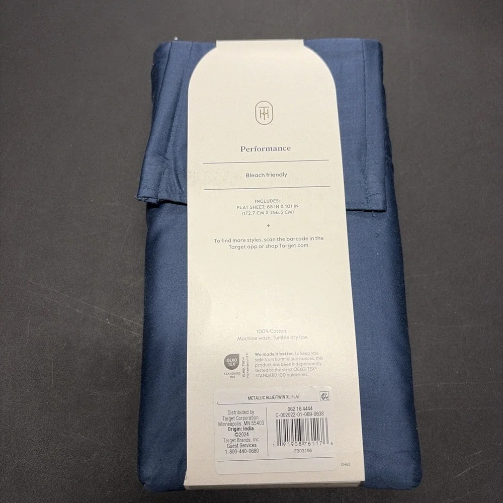 Threshold Twin XL Size 400 Thread Count Performance Flat Sheet Blue 20630